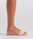 Precious In Faux Pearl Flat Sandals are chic ladies' shoes to complete your best 2023 outfits. They come in a variety of trendy women's shoe styles like platforms and dressy low-heels, & are available in wide widths for better comfort.