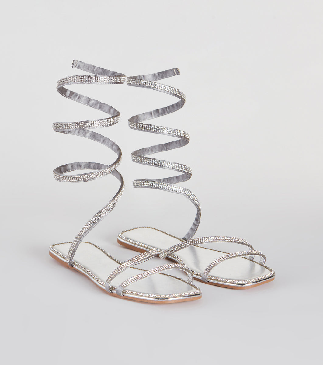For A Spin Rhinestone Spiral Flat Sandals