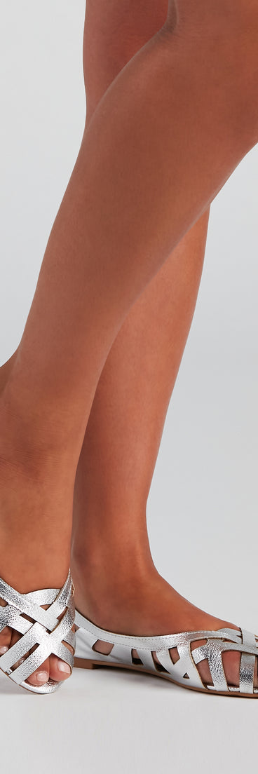 Glitzy Metallic Cutout Flats are chic ladies' shoes to complete your best 2023 outfits. They come in a variety of trendy women's shoe styles like platforms and dressy low-heels, & are available in wide widths for better comfort.