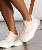 Lace-Up Textured Chunky Sneakers are chic ladies' shoes to complete your best 2023 outfits. They come in a variety of trendy women's shoe styles like platforms and dressy low-heels, & are available in wide widths for better comfort.