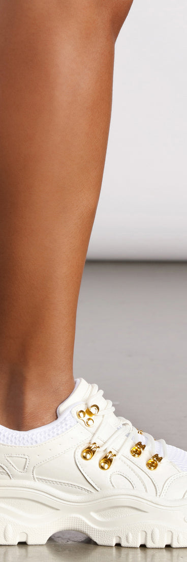 Pop of Glam Chunky Bungee Lace Sneakers are chic ladies' shoes to complete your best 2023 outfits. They come in a variety of trendy women's shoe styles like platforms and dressy low-heels, & are available in wide widths for better comfort.