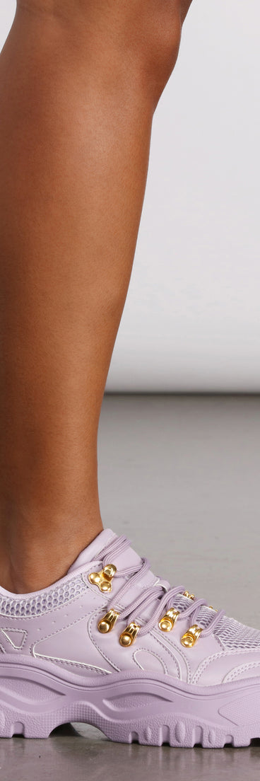 Pop of Glam Chunky Bungee Lace Sneakers are chic ladies' shoes to complete your best 2023 outfits. They come in a variety of trendy women's shoe styles like platforms and dressy low-heels, & are available in wide widths for better comfort.