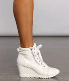 Step It Up Faux Leather Wedge Sneakers are chic ladies' shoes to complete your best 2023 outfits. They come in a variety of trendy women's shoe styles like platforms and dressy low-heels, & are available in wide widths for better comfort.