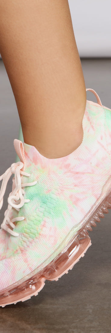 Keepin' Knit Retro Tie Dye Sneakers is a trendy pick to create 2023 concert outfits, festival dresses, outfits for raves, or to complete your best party outfits or clubwear!