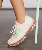Keepin' Knit Retro Tie Dye Sneakers is a trendy pick to create 2023 concert outfits, festival dresses, outfits for raves, or to complete your best party outfits or clubwear!