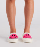 Be Happy Face Faux Sherpa Slippers are chic ladies' shoes to complete your best 2023 outfits. They come in a variety of trendy women's shoe styles like platforms and dressy low-heels, & are available in wide widths for better comfort.