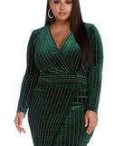 Plus Cassie Velvet Wrap Dress provides gorgeous formal dress style to feel beautiful for Homecoming 2023, Bridesmaids, Wedding Guests, Winter Formal Dance, Military Balls, and Prom.