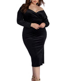 Plus Kenia Formal Velvet Midi Dress provides gorgeous formal dress style to feel beautiful for Homecoming 2023, Bridesmaids, Wedding Guests, Winter Formal Dance, Military Balls, and Prom.