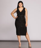 Plus Arielle Heat Stone Midi Dress provides gorgeous formal dress style to feel beautiful for Homecoming 2023, Bridesmaids, Wedding Guests, Winter Formal Dance, Military Balls, and Prom.