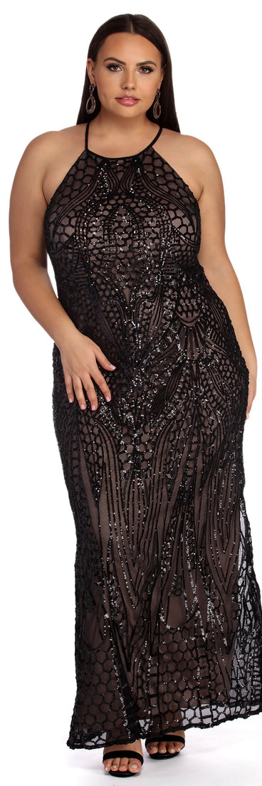 Plus Teresa Formal Sequin Dress provides gorgeous formal dress style to feel beautiful for Homecoming 2023, Bridesmaids, Wedding Guests, Winter Formal Dance, Military Balls, and Prom.