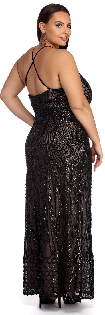 Plus Teresa Formal Sequin Dress provides gorgeous formal dress style to feel beautiful for Homecoming 2023, Bridesmaids, Wedding Guests, Winter Formal Dance, Military Balls, and Prom.