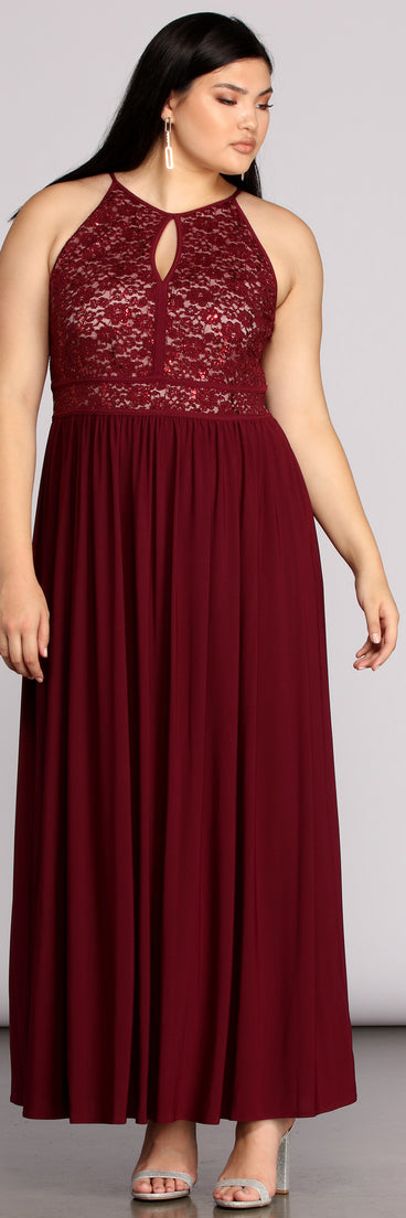 Plus Beth Formal Lace Dress provides gorgeous formal dress style to feel beautiful for Homecoming 2023, Bridesmaids, Wedding Guests, Winter Formal Dance, Military Balls, and Prom.