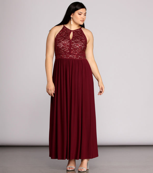 Plus Beth Formal Lace Dress provides gorgeous formal dress style to feel beautiful for Homecoming 2023, Bridesmaids, Wedding Guests, Winter Formal Dance, Military Balls, and Prom.