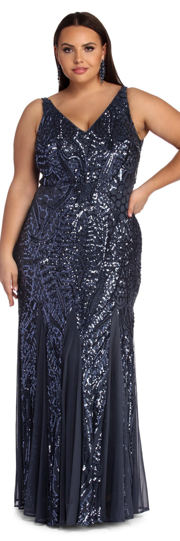 Plus Shana Formal Sequin Dress provides gorgeous formal dress style to feel beautiful for Homecoming 2023, Bridesmaids, Wedding Guests, Winter Formal Dance, Military Balls, and Prom.