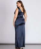 Plus Evelyn Formal Wrap Satin Dress provides gorgeous formal dress style to feel beautiful for Homecoming 2023, Bridesmaids, Wedding Guests, Winter Formal Dance, Military Balls, and Prom.