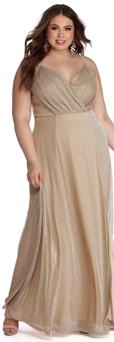 Plus Corinne Sparkle Lurex Dress is a stunning choice for a bridesmaid dress or maid of honor dress, and to feel beautiful at Homecoming 2023, fall or winter weddings, formals, & military balls!