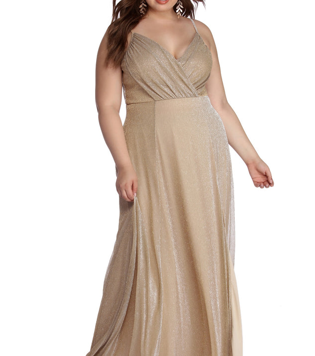 Plus Corinne Sparkle Lurex Dress is a stunning choice for a bridesmaid dress or maid of honor dress, and to feel beautiful at Homecoming 2023, fall or winter weddings, formals, & military balls!
