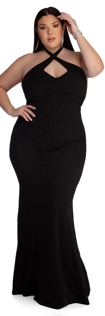 Plus Joselyn Formal Halter Dress provides gorgeous formal dress style to feel beautiful for Homecoming 2023, Bridesmaids, Wedding Guests, Winter Formal Dance, Military Balls, and Prom.