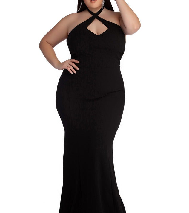 Plus Joselyn Formal Halter Dress provides gorgeous formal dress style to feel beautiful for Homecoming 2023, Bridesmaids, Wedding Guests, Winter Formal Dance, Military Balls, and Prom.