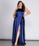 Plus Gabrielle Formal High Slit Satin Dress provides gorgeous formal dress style to feel beautiful for Homecoming 2023, Bridesmaids, Wedding Guests, Winter Formal Dance, Military Balls, and Prom.