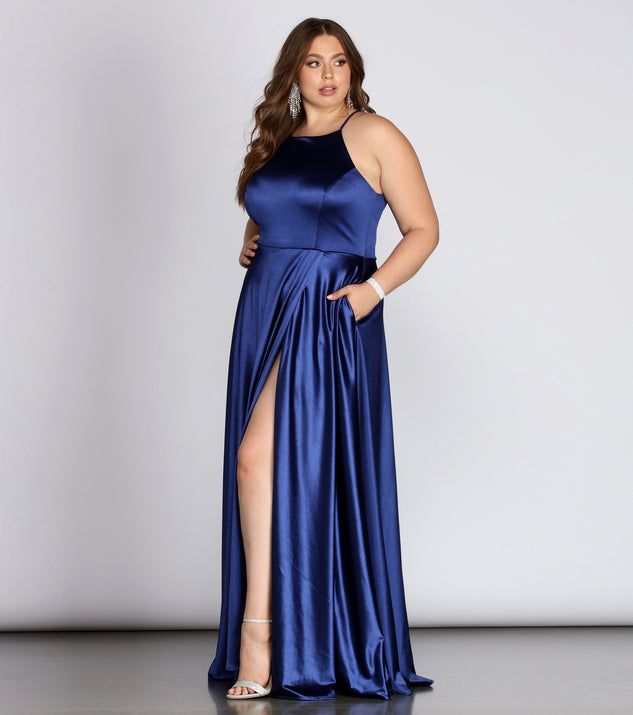 Plus Gabrielle Formal High Slit Satin Dress | Windsor Plus Gabrielle Formal High Slit Satin Dress | Windsor