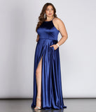 Plus Gabrielle Formal High Slit Satin Dress provides gorgeous formal dress style to feel beautiful for Homecoming 2023, Bridesmaids, Wedding Guests, Winter Formal Dance, Military Balls, and Prom.