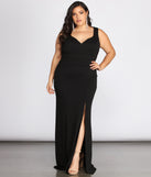 Plus Kaitlyn Formal High Slit Dress provides gorgeous formal dress style to feel beautiful for Homecoming 2023, Bridesmaids, Wedding Guests, Winter Formal Dance, Military Balls, and Prom.