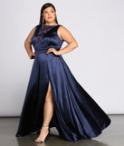 Plus Charlene Formal Satin Lace Dress provides gorgeous formal dress style to feel beautiful for Homecoming 2023, Bridesmaids, Wedding Guests, Winter Formal Dance, Military Balls, and Prom.