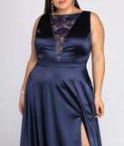 Plus Charlene Formal Satin Lace Dress provides gorgeous formal dress style to feel beautiful for Homecoming 2023, Bridesmaids, Wedding Guests, Winter Formal Dance, Military Balls, and Prom.