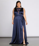 Plus Charlene Formal Satin Lace Dress provides gorgeous formal dress style to feel beautiful for Homecoming 2023, Bridesmaids, Wedding Guests, Winter Formal Dance, Military Balls, and Prom.
