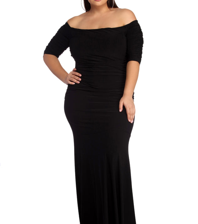 Plus Stella Formal Ruched Dress is a stunning choice for a bridesmaid dress or maid of honor dress, and to feel beautiful at Homecoming 2023, fall or winter weddings, formals, & military balls!