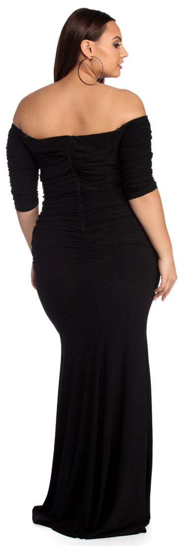 Plus Stella Formal Ruched Dress is a stunning choice for a bridesmaid dress or maid of honor dress, and to feel beautiful at Homecoming 2023, fall or winter weddings, formals, & military balls!