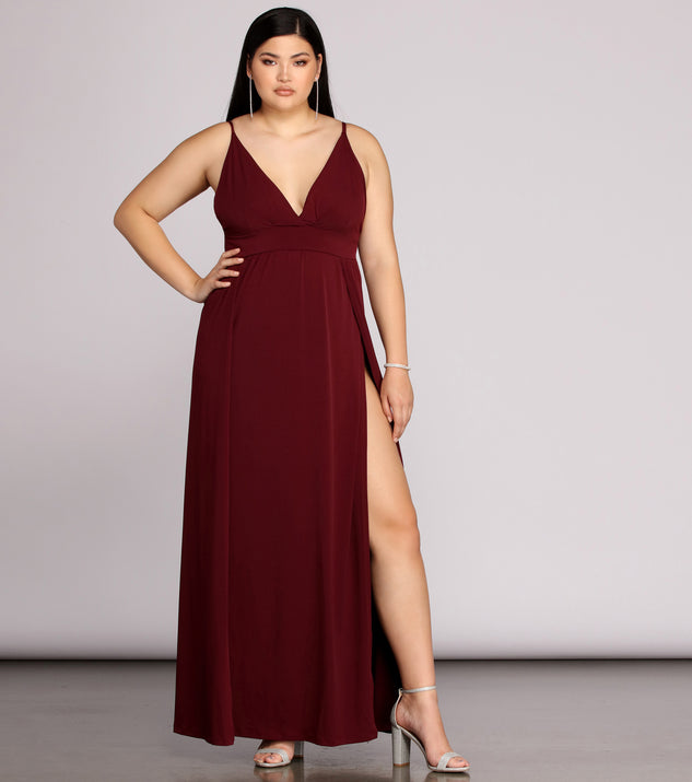 Plus Galilea Formal High Slit Dress provides gorgeous formal dress style to feel beautiful for Homecoming 2023, Bridesmaids, Wedding Guests, Winter Formal Dance, Military Balls, and Prom.
