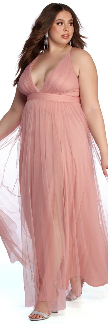 Plus Elisabeth Pleated Tulle Formal Dress is a stunning choice for a bridesmaid dress or maid of honor dress, and to feel beautiful at Homecoming 2023, fall or winter weddings, formals, & military balls!