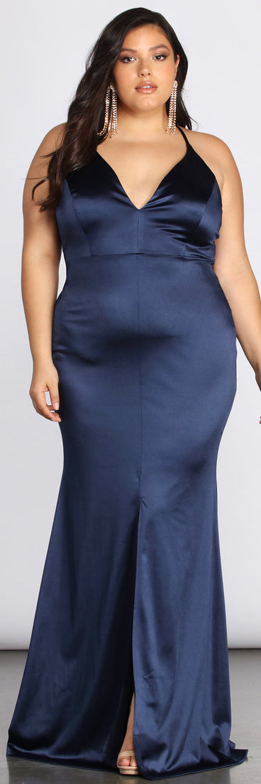 Plus Elin Satin Evening Dress is a stunning choice for a bridesmaid dress or maid of honor dress, and to feel beautiful at Homecoming 2023, fall or winter weddings, formals, & military balls!