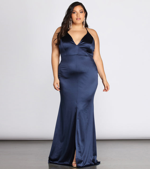 Plus Elin Satin Evening Dress is a stunning choice for a bridesmaid dress or maid of honor dress, and to feel beautiful at Homecoming 2023, fall or winter weddings, formals, & military balls!