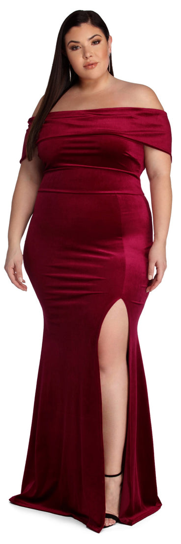 Plus Lilianna Formal Velvet Dress provides gorgeous formal dress style to feel beautiful for Homecoming 2023, Bridesmaids, Wedding Guests, Winter Formal Dance, Military Balls, and Prom.