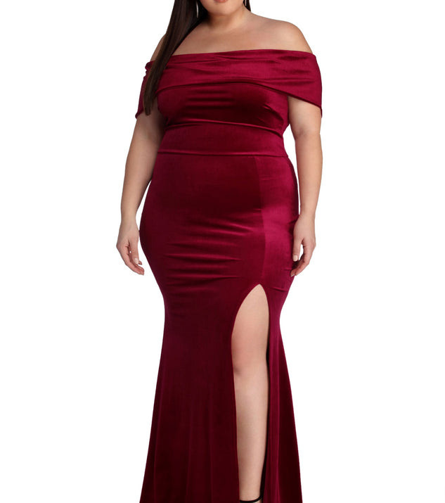 Plus Lilianna Formal Velvet Dress provides gorgeous formal dress style to feel beautiful for Homecoming 2023, Bridesmaids, Wedding Guests, Winter Formal Dance, Military Balls, and Prom.