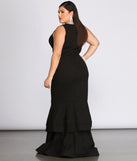 Plus Sandra Glitter Ruffle Dress provides gorgeous formal dress style to feel beautiful for Homecoming 2023, Bridesmaids, Wedding Guests, Winter Formal Dance, Military Balls, and Prom.