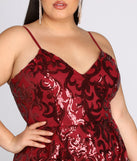 Plus Juliet Formal Sequin Scroll Dress provides gorgeous formal dress style to feel beautiful for Homecoming 2023, Bridesmaids, Wedding Guests, Winter Formal Dance, Military Balls, and Prom.