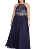 Plus Carmen Glitter Ball Gown provides gorgeous formal dress style to feel beautiful for Homecoming 2023, Bridesmaids, Wedding Guests, Winter Formal Dance, Military Balls, and Prom.