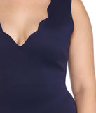 Plus Scalloped Neck Midi Dress