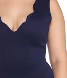 Plus Scalloped Neck Midi Dress