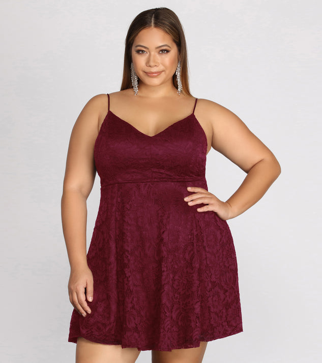 Plus Flirty Lace Skater Dress is a gorgeous pick as your 2023 prom dress or formal gown for wedding guest, spring bridesmaid, or army ball attire!