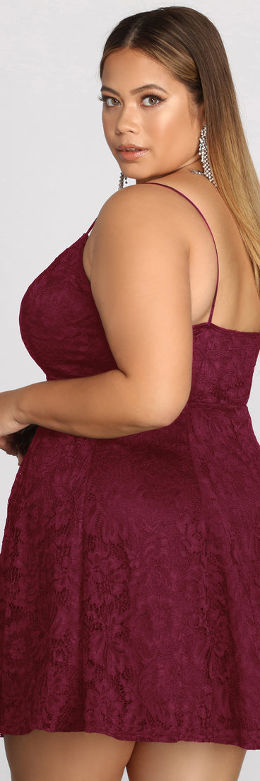 Plus Flirty Lace Skater Dress is a gorgeous pick as your 2023 prom dress or formal gown for wedding guest, spring bridesmaid, or army ball attire!