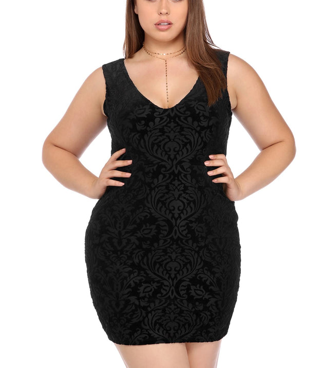 Plus Flocked Velvet Dress