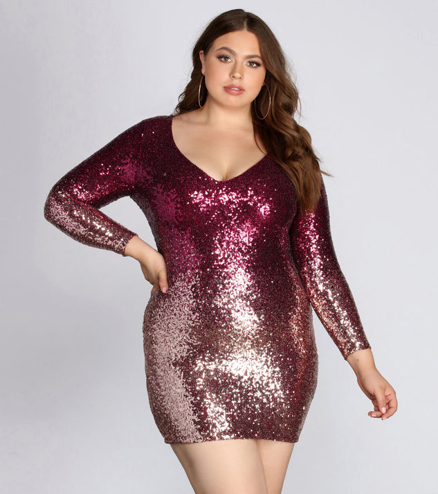 Plus Ombre Sequin Dress provides gorgeous formal dress style to feel beautiful for Homecoming 2023, Bridesmaids, Wedding Guests, Winter Formal Dance, Military Balls, and Prom.