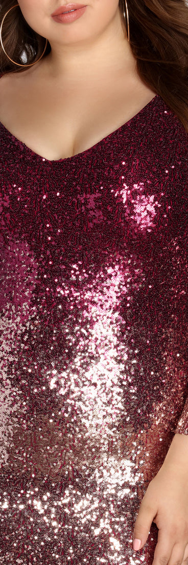 Plus Ombre Sequin Dress provides gorgeous formal dress style to feel beautiful for Homecoming 2023, Bridesmaids, Wedding Guests, Winter Formal Dance, Military Balls, and Prom.