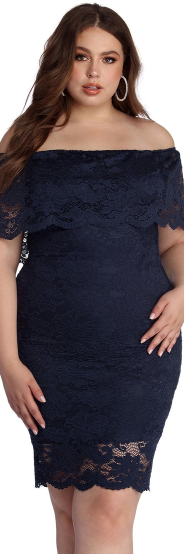 Plus Lace Appeal Midi Dress creates the perfect spring wedding guest dress or cocktail attire with stylish details in the latest trends for 2023!