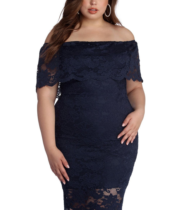 Plus Lace Appeal Midi Dress creates the perfect spring wedding guest dress or cocktail attire with stylish details in the latest trends for 2023!